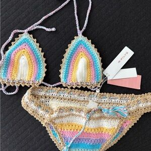 PilyQ Tan and Cream Crochet Bikini